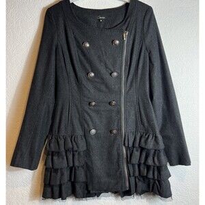 Cecico Whimsigoth WoolBlend Jacket Gray M FullZip FauxDouble Breasted Ruffle VTG